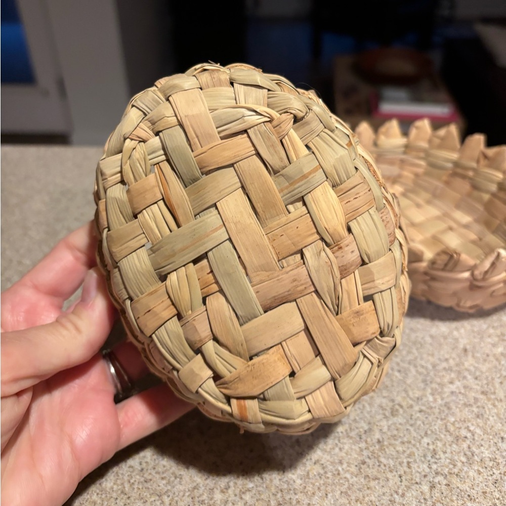 Set of 2 Nesting Natural Woven Decorative Bowls Baskets Catch All - Picture 3 of 11